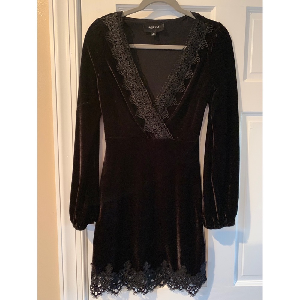 Black Velvet V neck dress